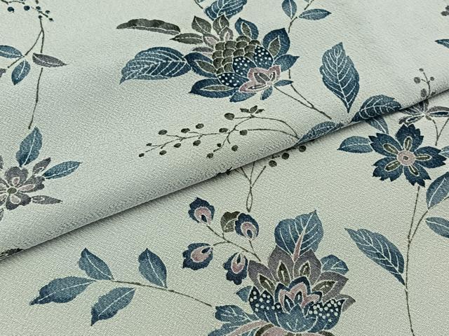 平和屋着物▽上質な小紋 単衣 手描き 更紗花文 鬼しぼ縮緬 正絹 逸品 AABB4517jh