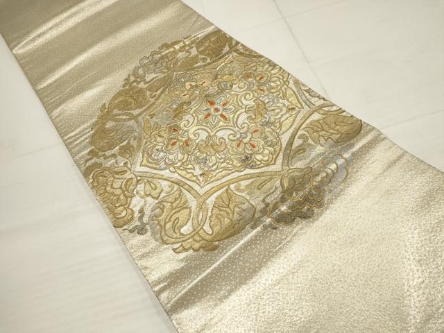 平和屋着物▼西陣 太鼓柄袋帯 刺繍 吉祥花文 金銀糸 正絹 逸品 AABB4631wj