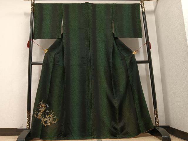 平和屋着物●訪問着 龍 ラインストーン 黒地 金通し地 正絹 逸品 AABB5100ph