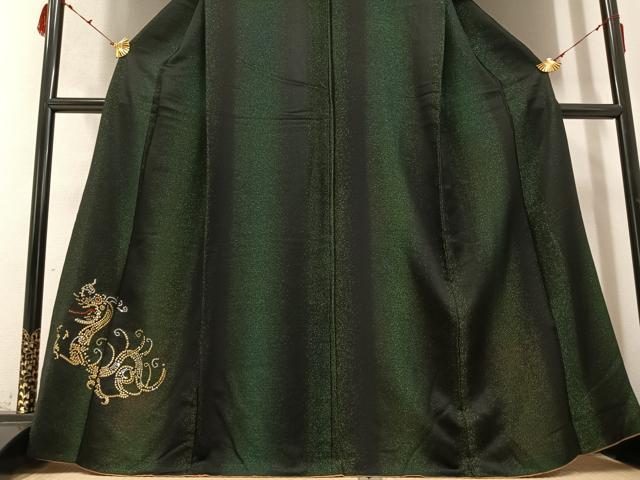 平和屋着物●訪問着 龍 ラインストーン 黒地 金通し地 正絹 逸品 AABB5100ph