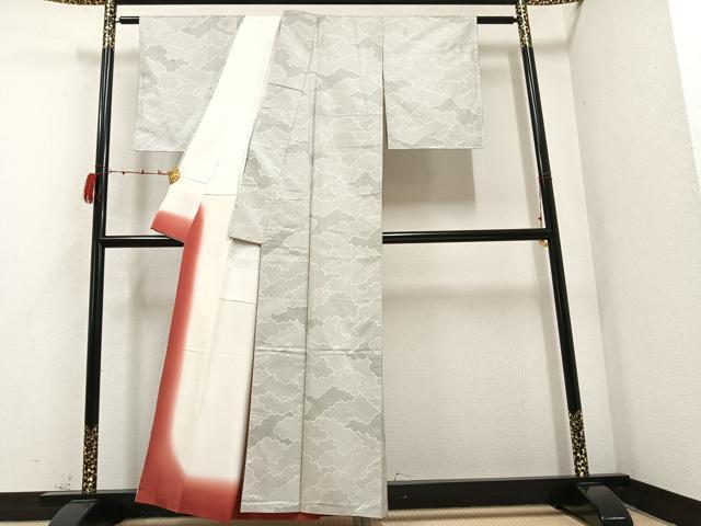 平和屋着物●上質な紬 雲重ね文 正絹 逸品 AABB5134ph