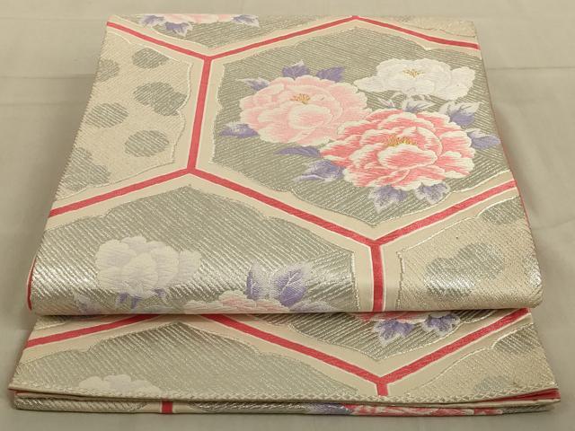 平和屋着物◎六通柄袋帯 唐織 亀甲花文 金銀糸 正絹 逸品 AABB5185ou