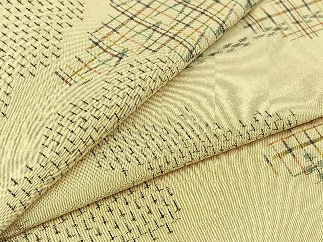 平和屋着物▽上質な紬 単衣 雲取り花文 正絹 逸品 AABB5202jh