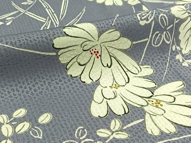 平和屋着物▽小紋 単衣 手描き 草花文 洗える着物 AABB5204jh