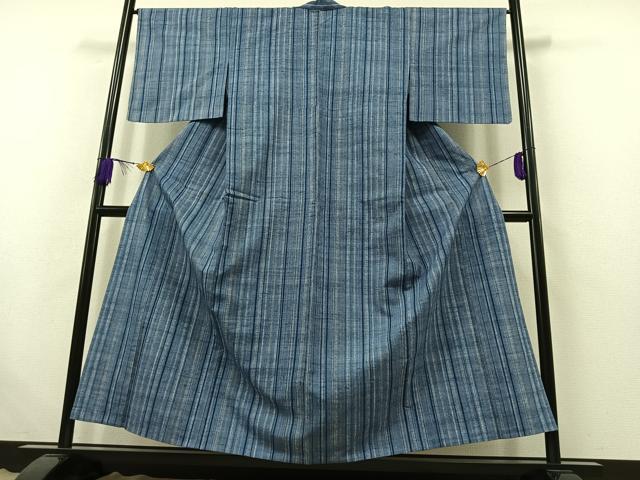 平和屋着物▽上質な紬 単衣 縞 正絹 逸品 AABB5207jh