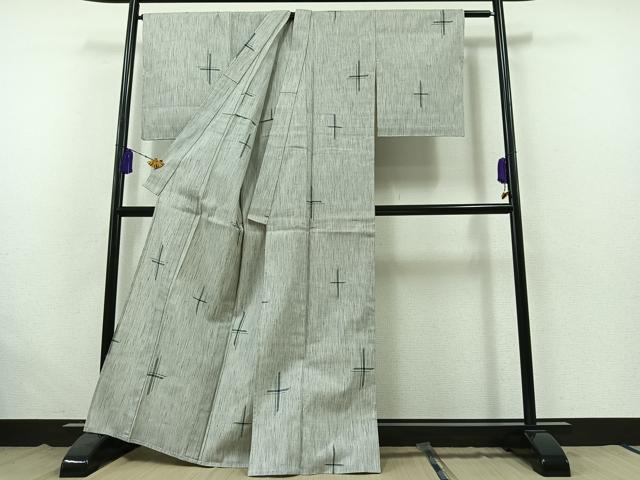 平和屋着物▽上質な紬 単衣 赤城生織 越乃絣 反端付き 正絹 逸品 AABB5218jh