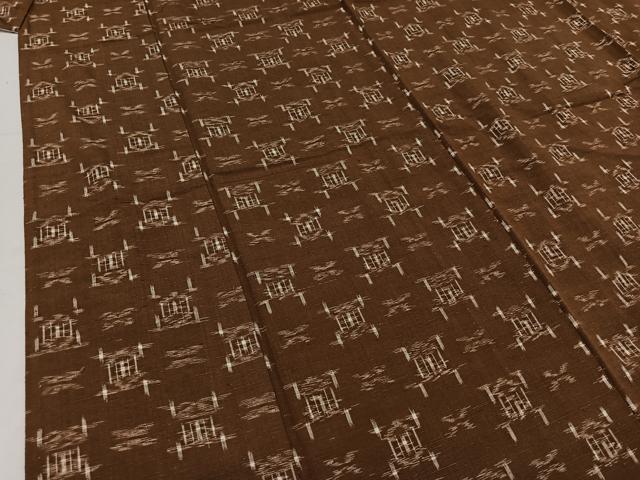 平和屋着物▽上質な紬 単衣 絣柄 正絹 逸品 AABB5224jh