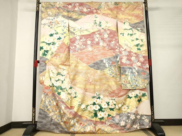 平和屋着物●豪華振袖 駒刺繍 草花文 金彩 三越扱い 正絹 逸品 AABB5406ck