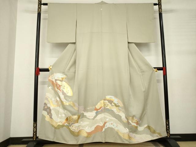 平和屋着物●豪華色留袖 道長地紙花文 金彩 正絹 逸品 AABB5428ck