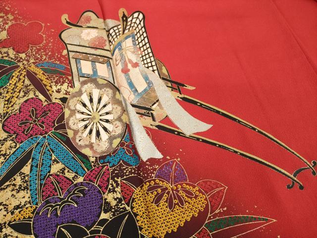 平和屋着物●豪華振袖 御所車花文 橘 笹 金銀彩 正絹 逸品 AABB5457ck