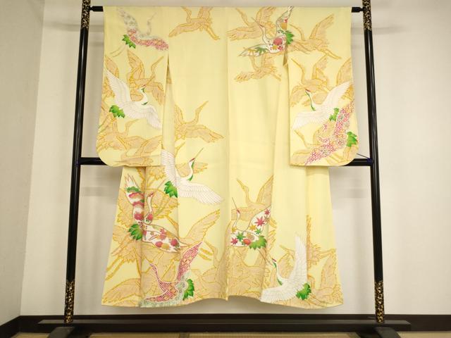 平和屋着物∵女の子 十三参り 子供 祝着 駒刺繍 飛鶴文 金彩 正絹 逸品 AABB5623ja