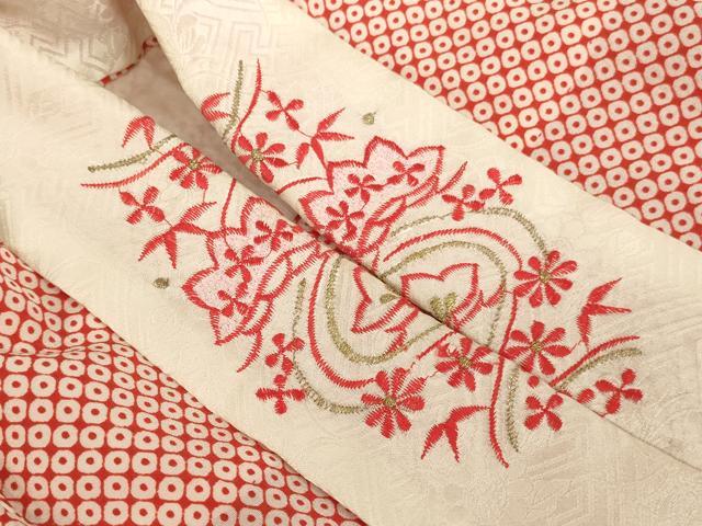 平和屋着物∵女の子 十三参り 子供 祝着・長襦袢(無双仕立て)セット 駒刺繍 御所車花文 金彩 逸品 AABB5675ja