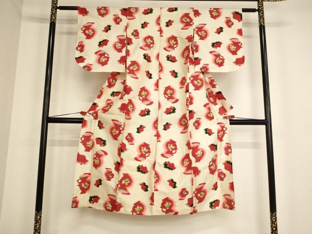 平和屋着物∵女の子 十三参り 子供 小紋 単衣 陶器文 逸品 AABB5689ja