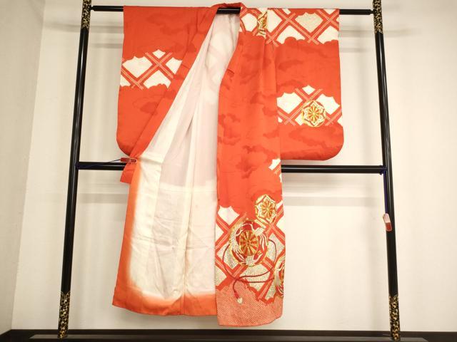 平和屋着物∵女の子 十三参り 子供 祝着・袋帯セット 駒刺繍 絞り 源氏車文 金彩 逸品 AABB5779ja