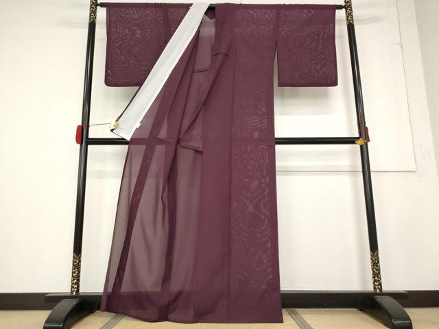 平和屋着物*夏物 色無地 絽 紫鳶色 洗える着物 AABB5844st