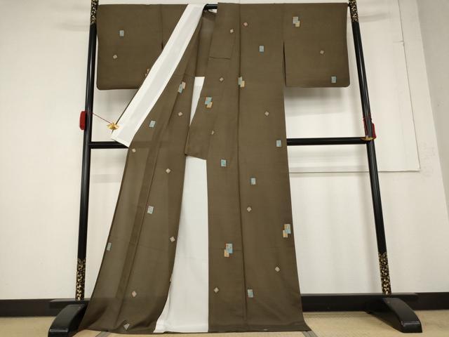 平和屋着物*夏物 小紋 紗 色紙重ね文 ロング丈 正絹 逸品 AABB5868st
