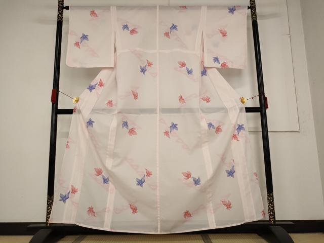 平和屋着物*夏物 小紋 絽 舞花文 洗える着物 AABB5888st