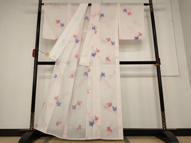 平和屋着物*夏物 小紋 絽 舞花文 洗える着物 AABB5888st