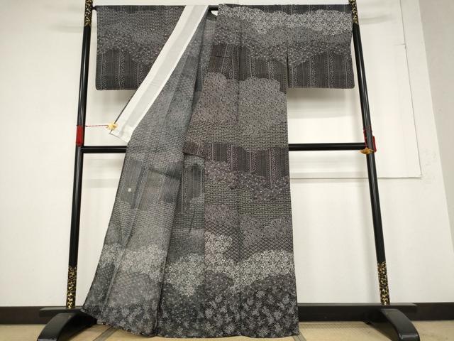 平和屋着物*夏物 訪問着 紗 作家物 型染め 草花文 正絹 逸品 未使用 AABB5896st