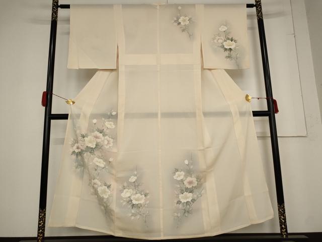 平和屋着物*夏物 訪問着 絽 手描き 草花文 暈し染め 正絹 逸品 AABB5922st