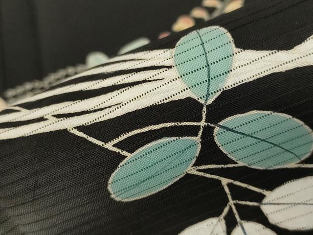 平和屋着物*夏物 アンティーク 大正ロマン 黒留袖 絽 扇面草花文 両褄 正絹 逸品 AABB5933st