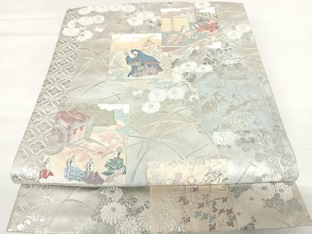 平和屋着物◎六通柄袋帯 唐織 人物風景文 銀糸 正絹 逸品 AABB5979yx