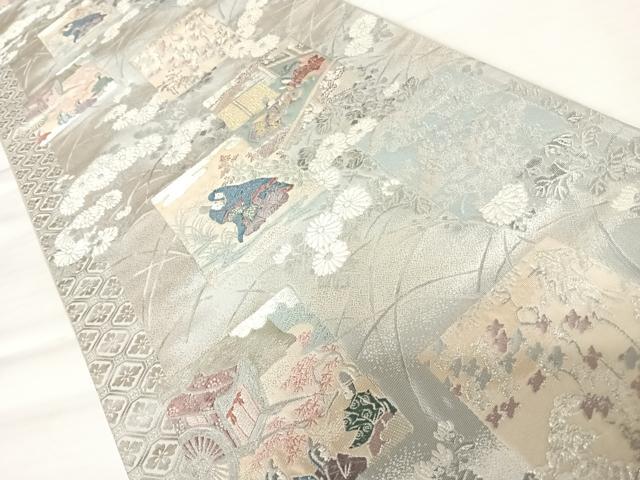 平和屋着物◎六通柄袋帯 唐織 人物風景文 銀糸 正絹 逸品 AABB5979yx