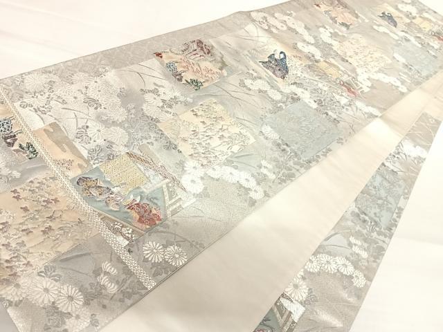 平和屋着物◎六通柄袋帯 唐織 人物風景文 銀糸 正絹 逸品 AABB5979yx