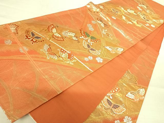 平和屋着物◎六通柄袋帯 唐織 花蝶文 金銀糸 正絹 逸品 AABB5992yx