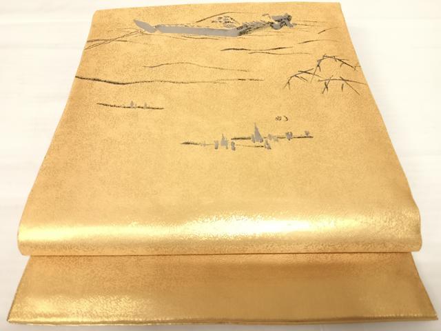 平和屋着物◎太鼓柄袋帯 風景文 金糸 正絹 逸品 AABB6000yx