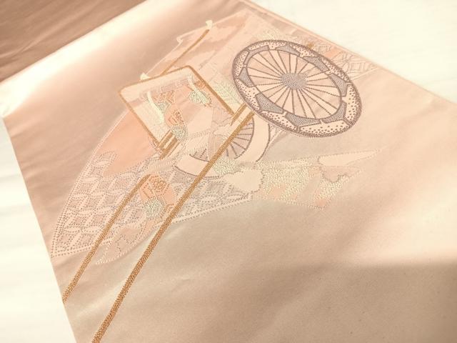 平和屋着物◎中国三大刺繍 相良刺繍 総刺繍 太鼓柄袋帯 御所車文 正絹 逸品 AABB6017yx
