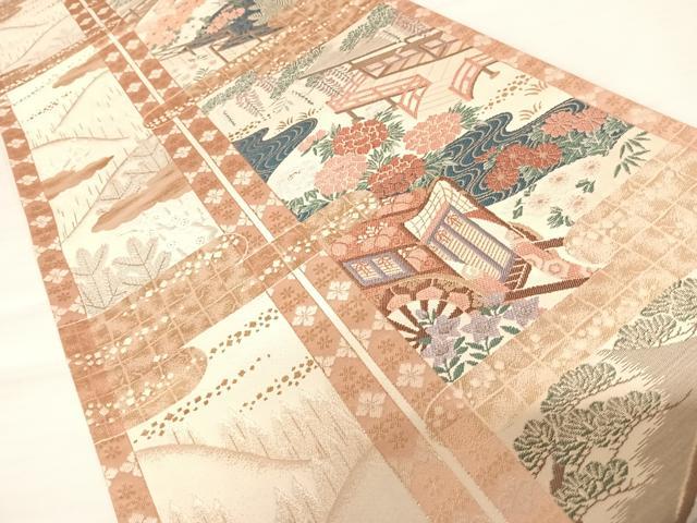 平和屋着物◎六通柄袋帯 唐織 ふたみ屛風絵 金糸 正絹 逸品 AABB6019yx