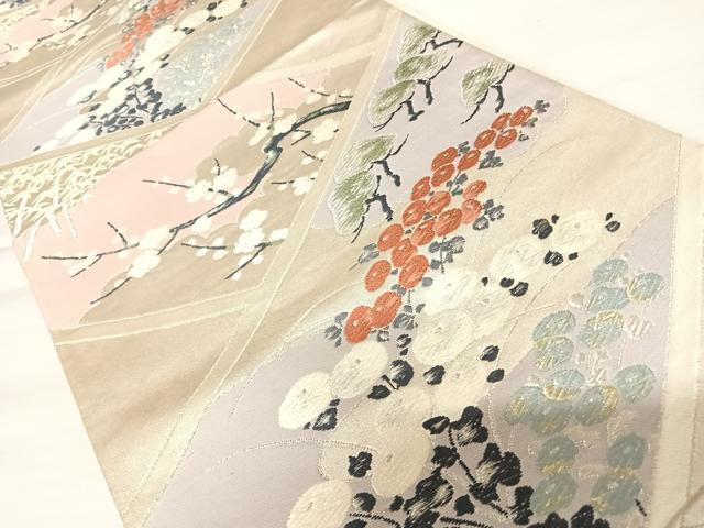 平和屋着物◎六通柄袋帯 唐織 枝梅文 金銀糸 正絹 逸品 AABB6024yx