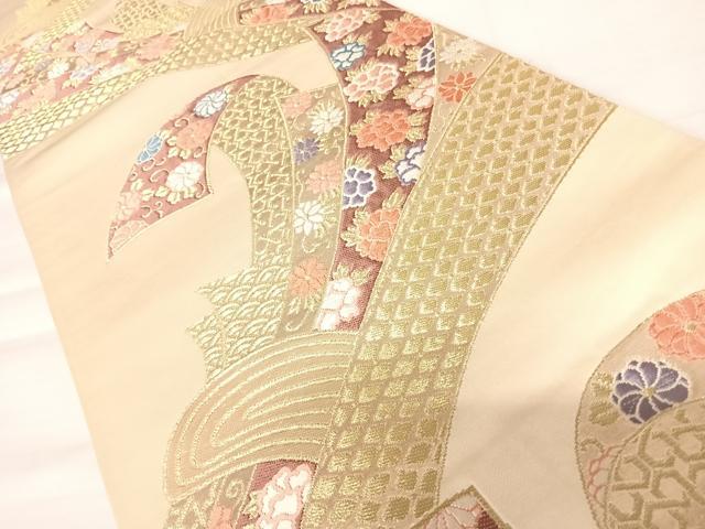 平和屋着物◎六通柄袋帯 唐織 束ね熨斗花文 金糸 正絹 逸品 AABB6026yx