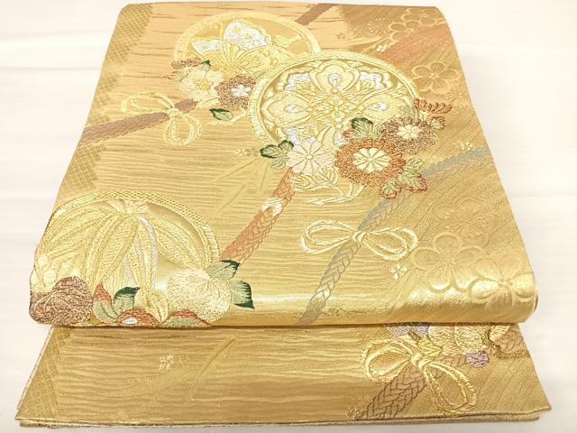平和屋着物◎六通柄袋帯 花蝶文 金銀糸 正絹 逸品 AABB6050yx