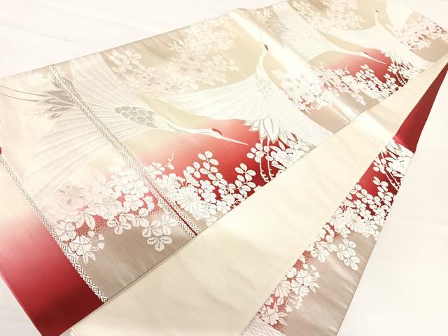 平和屋着物◎西陣 六通柄袋帯 唐織 飛鶴花文 銀糸 正絹 逸品 AABB6057yx