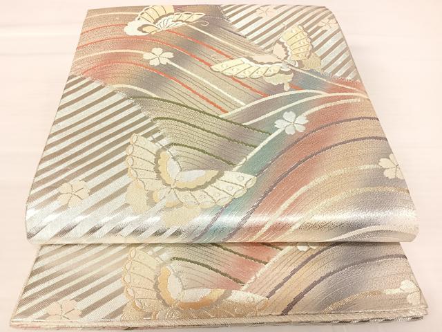平和屋着物◎六通柄袋帯 花蝶文 金糸 正絹 逸品 AABB6059yx