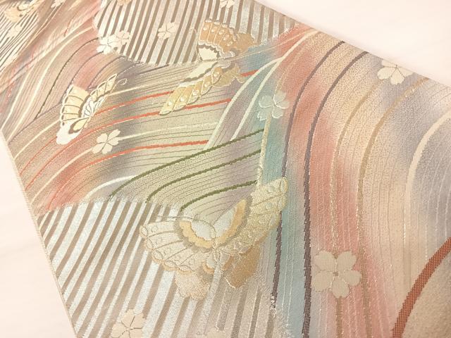 平和屋着物◎六通柄袋帯 花蝶文 金糸 正絹 逸品 AABB6059yx