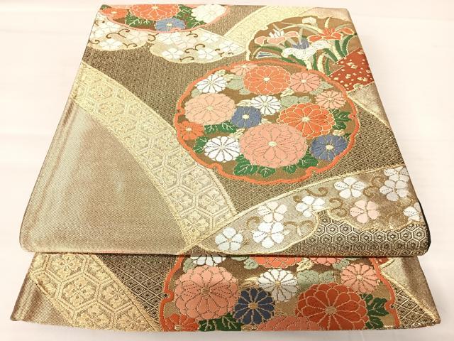 平和屋着物◎六通柄袋帯 唐織 雪輪花文 金糸 正絹 逸品 AABB6071yx