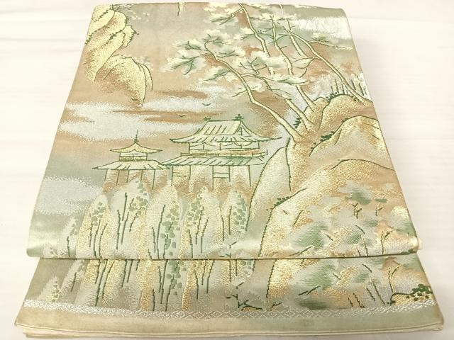 平和屋着物◎六通柄袋帯 唐織 風景文 金糸 正絹 逸品 AABB6077yx