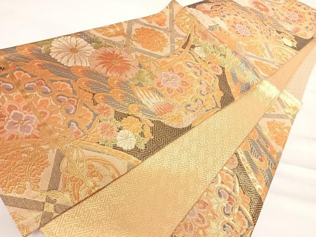 平和屋着物◎佐賀錦 六通柄袋帯 孔雀花文 金銀糸 正絹 逸品 AABB6137yx