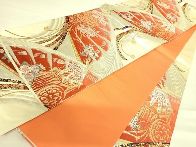 平和屋着物◎六通柄袋帯 唐織 御所車花文 金銀糸 正絹 逸品 AABB6138yx
