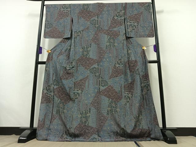 平和屋着物▽上質な小紋 単衣 鳥獣花文 ロング丈 正絹 逸品 AABB6203jh