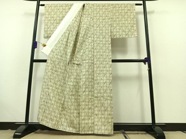 平和屋着物▽小紋 単衣 格子 綿 AABB6207jh