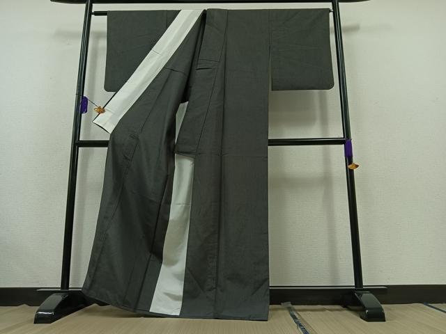 平和屋着物▽上質な紬 単衣 縞 反端付き 正絹 逸品 AABB6217jh