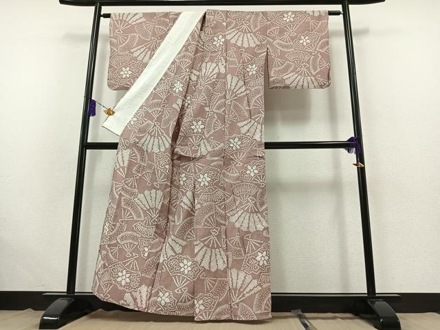 平和屋着物▽上質な小紋 単衣 絞り 扇面花文 正絹 逸品 AABB6224jh