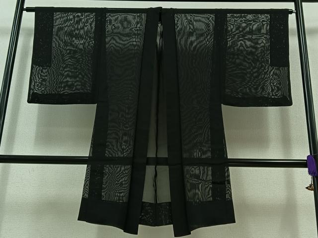 平和屋着物▽男性 羽織 スリーシーズン 春夏秋 塵除け 漆黒色 正絹 逸品 AABB6227jh