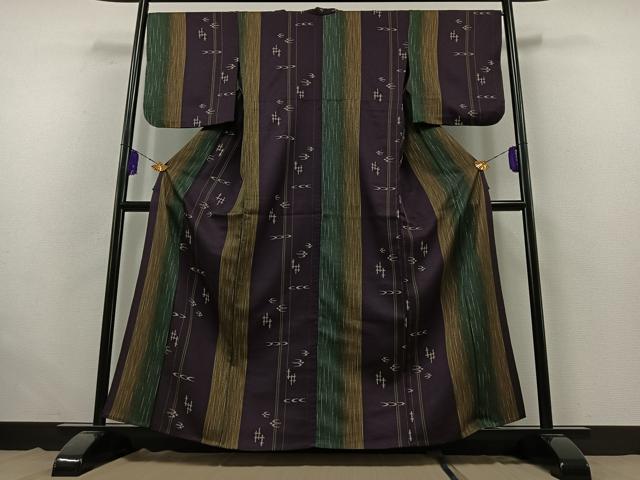 平和屋着物▽小紋 単衣 琉球絣文 洗える着物 AABB6230jh