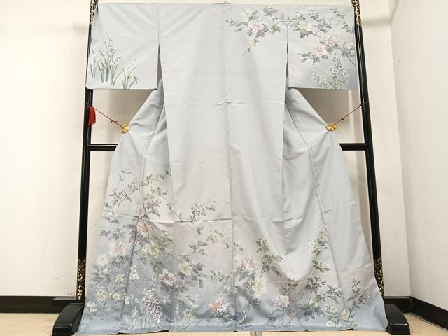 平和屋着物●本場大島紬 訪問着 友禅 枝花文 暈し染め ロング丈 正絹 逸品 AABB6241ph