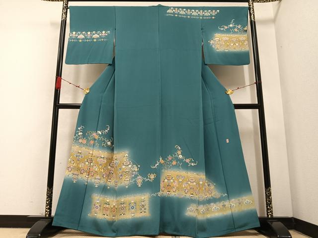 平和屋着物●手描友禅 奥田秀水 訪問着 花唐草文 暈し染め 金彩 正絹 逸品 AABB6257ph